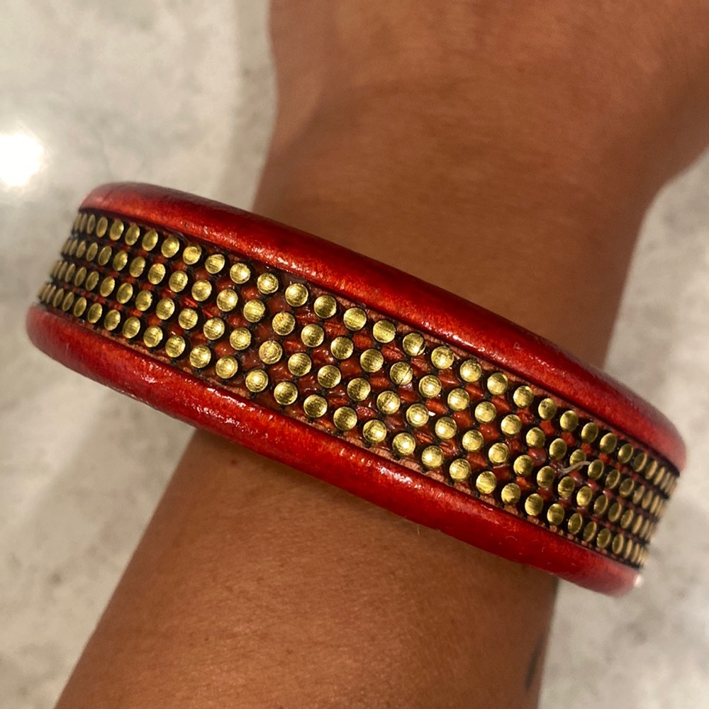 Red wood bracelet with brass studs ♥️😎